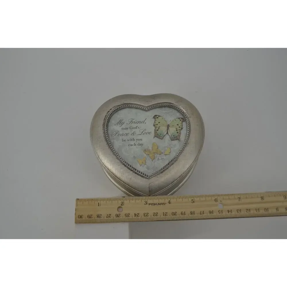 Carson Heart shaped jewelry box Silver Color Picture Frame Music Box My Friend